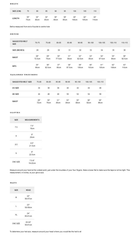 burberry size guide.